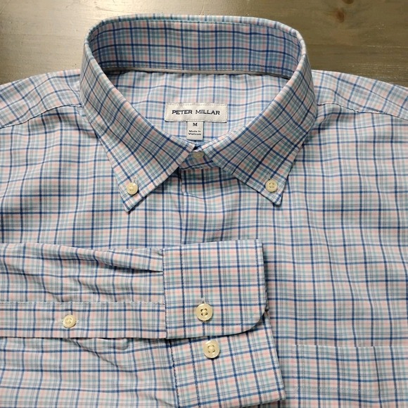 Peter Millar Other - NWT Peter Millar Shirt Mens M Multi Plaid Performance Golf "K" Logo On Cuff